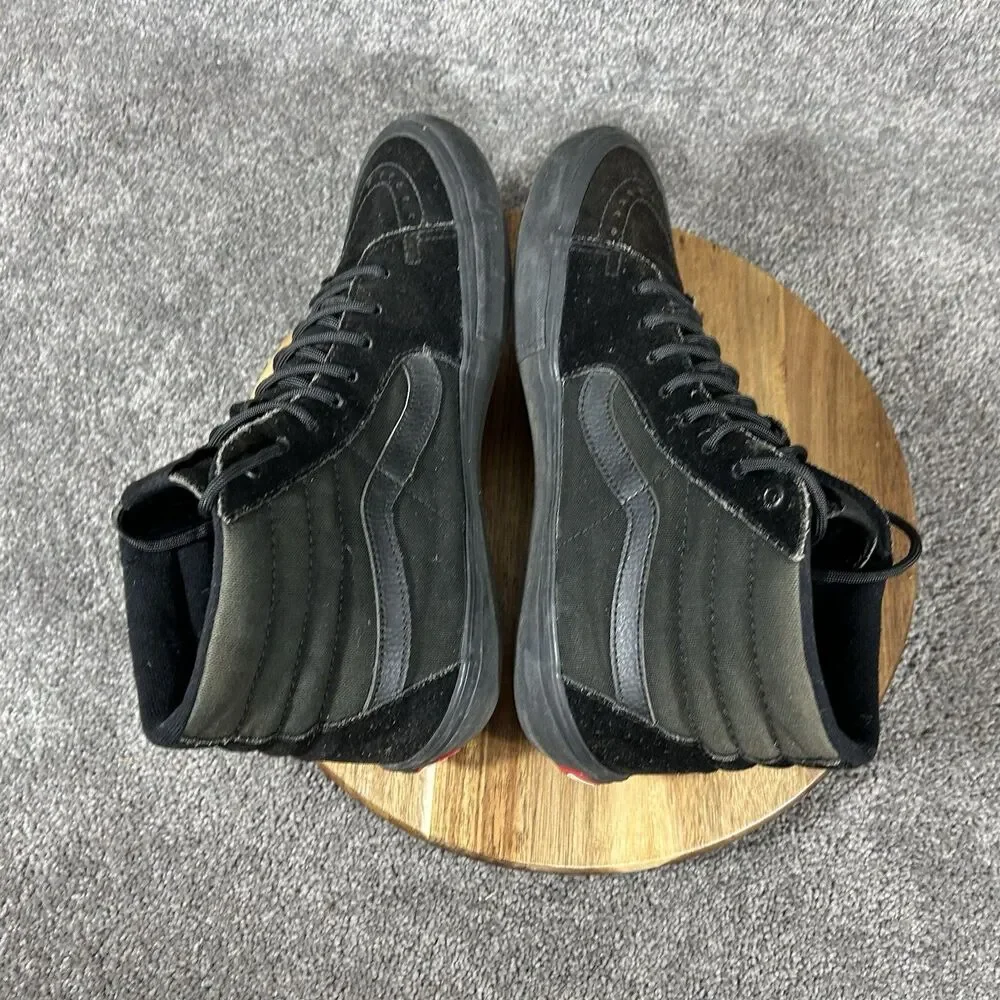 Vans Sk8-Hi Pro Mens Sz 10.5 Triple Black Canvas Skate Athletic Shoes Used